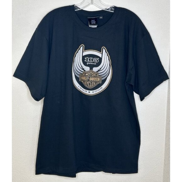 Harley Davidson Shirt Men XL Back Print Black Gold Metallic 105 Years 2008 Biker - Picture 1 of 13